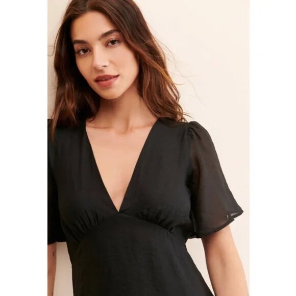 🦋 Lisa Says Gah ! Grace Chiffon Maxi midi Dress flutter sleeves in Black S - Picture 3 of 9